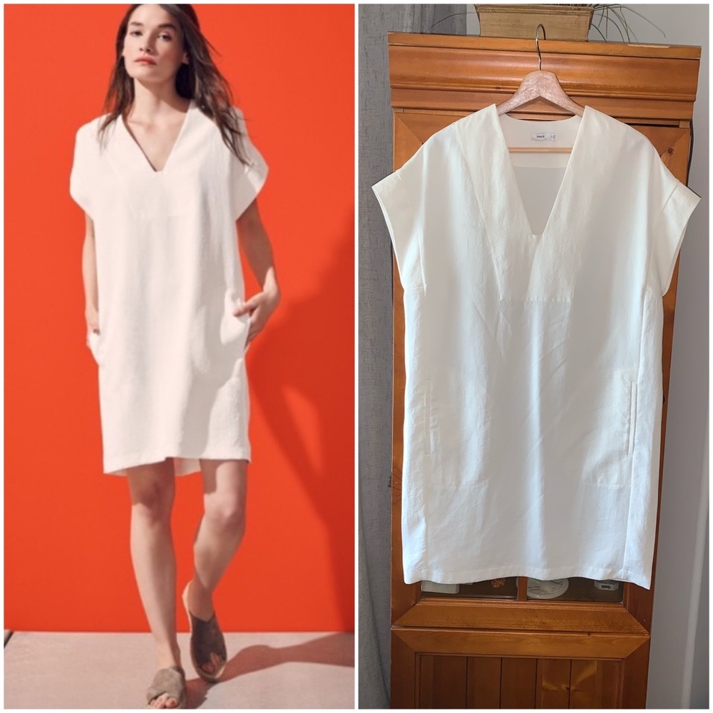 VINCE White Roll Sleeve Popover Mini Dress XS